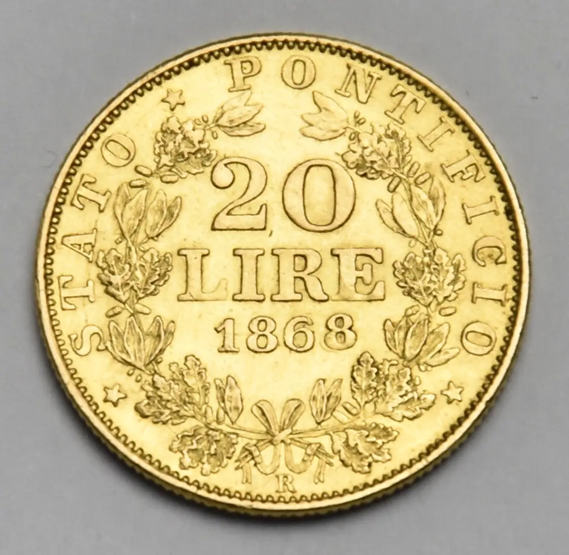 Vatikan 20 Lire 1868 R Papst Pius IX Goldmünze