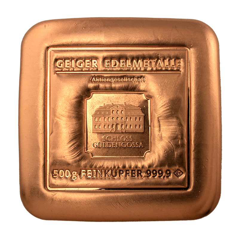 Kupferbarren Geiger original - 500 g - gegossen quadratisch .9999 (KEIN POSTVERSAND)