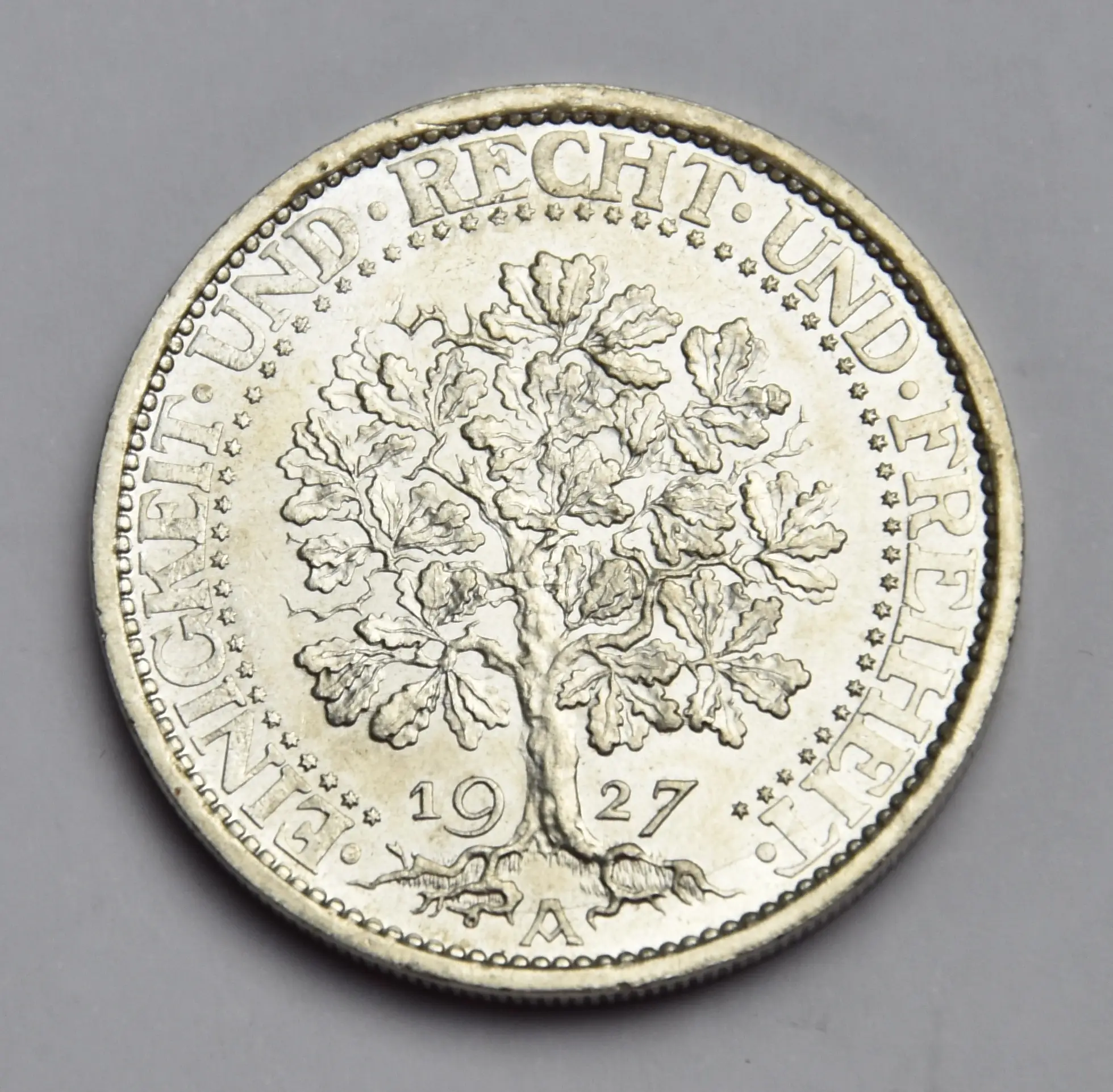 Deutschland 5 Reichsmark 1927 A Silbermünze "Eichbaum"