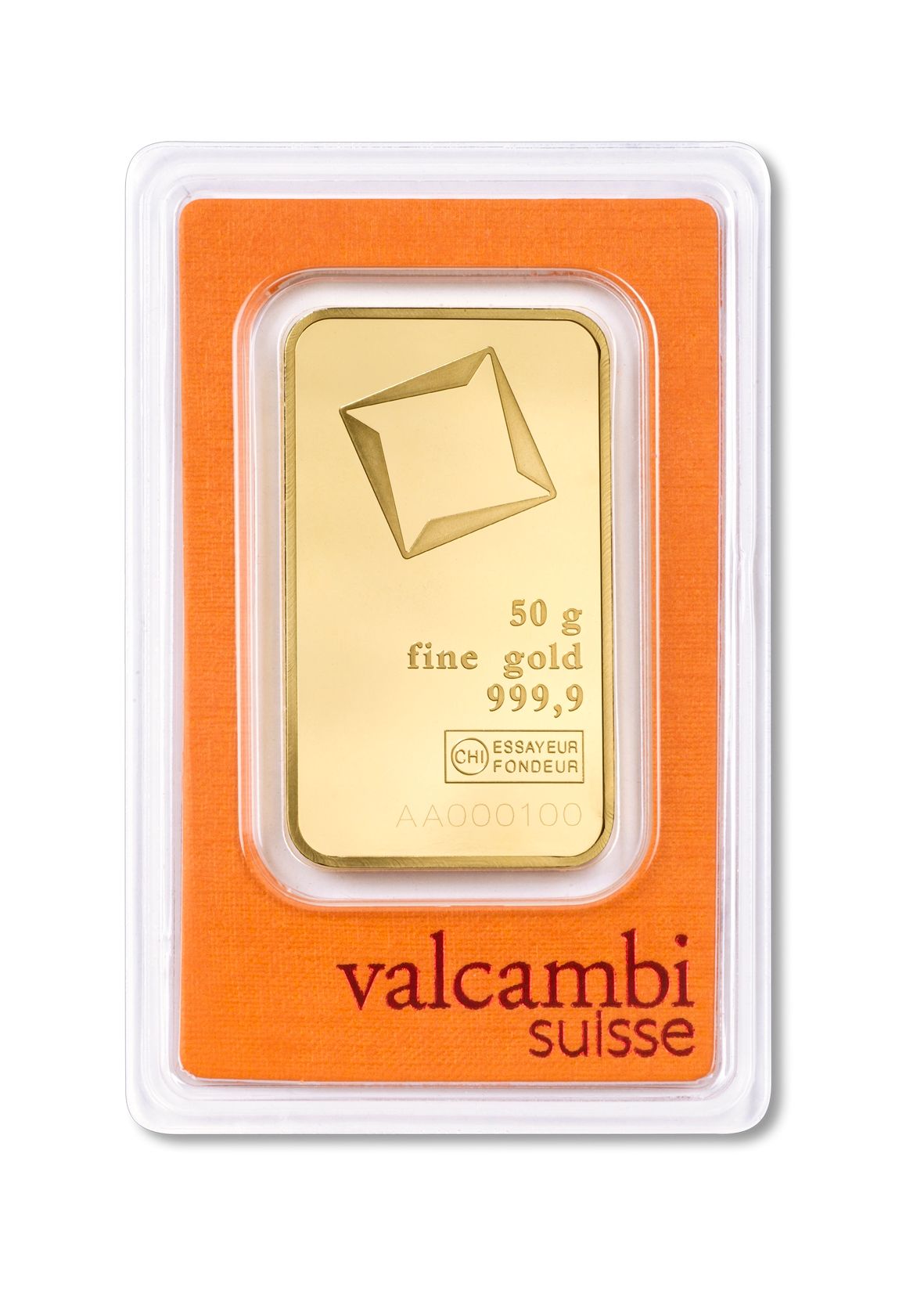 gold bar - 50 g fine gold .9999 VALCAMBI