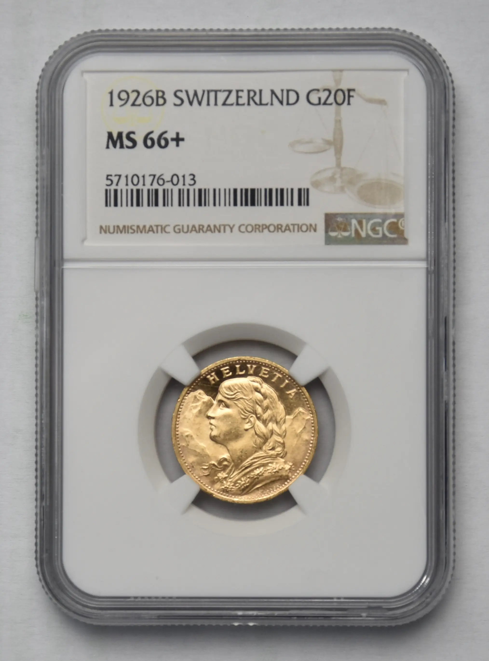 Vreneli - Schweiz 20 Franken Jahrgang 1926 in NGC Slab MS 66+