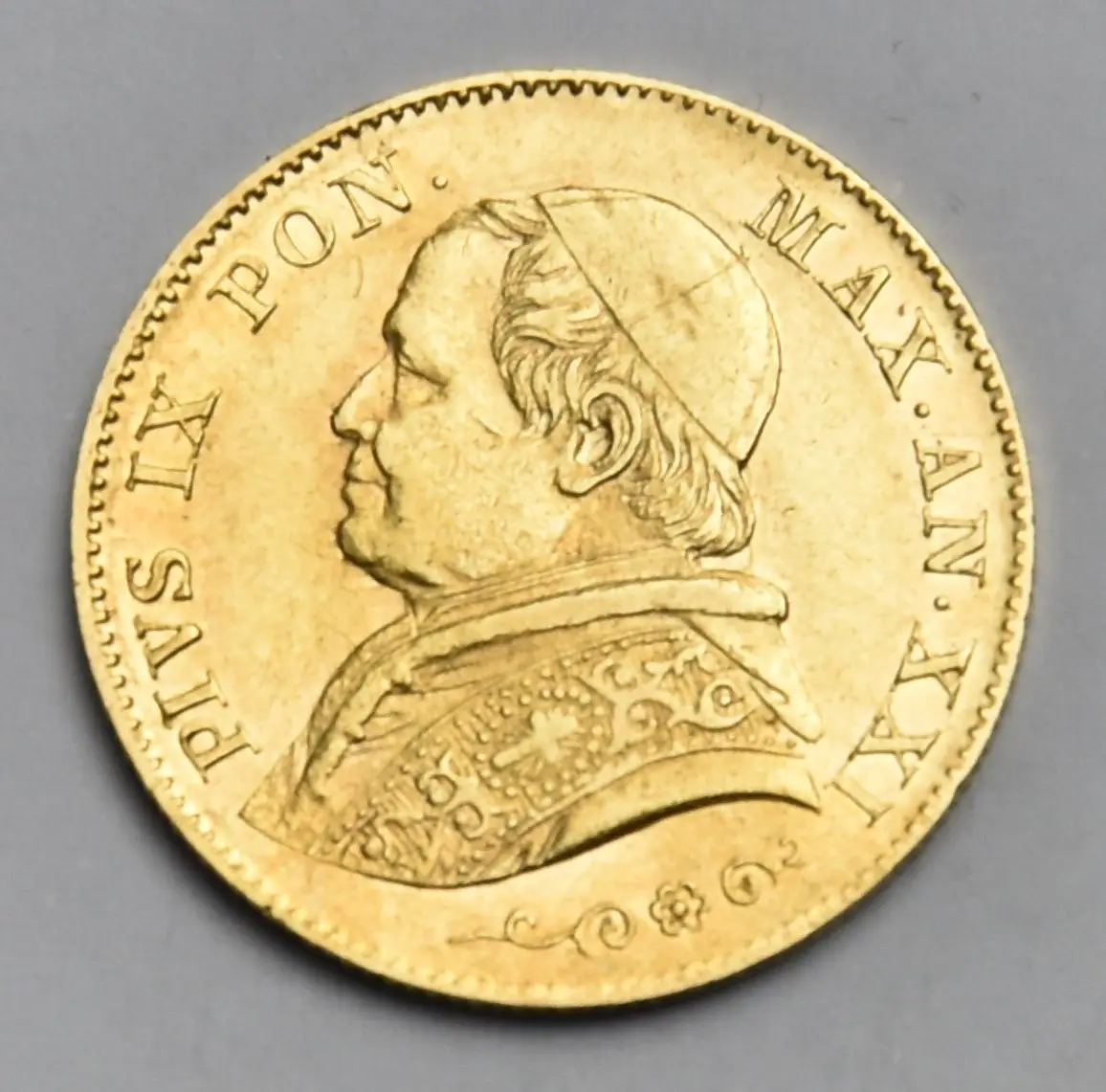 Vatikan 20 Lire 1866 R Papst Pius IX Goldmünze