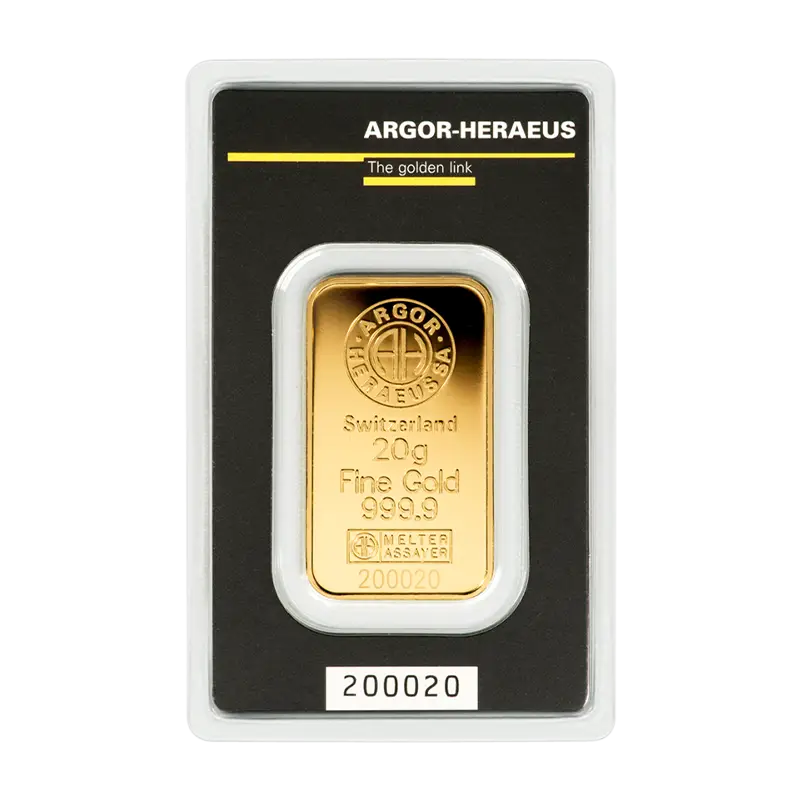 Goldbarren - 20 g .9999 ARGOR-HERAEUS