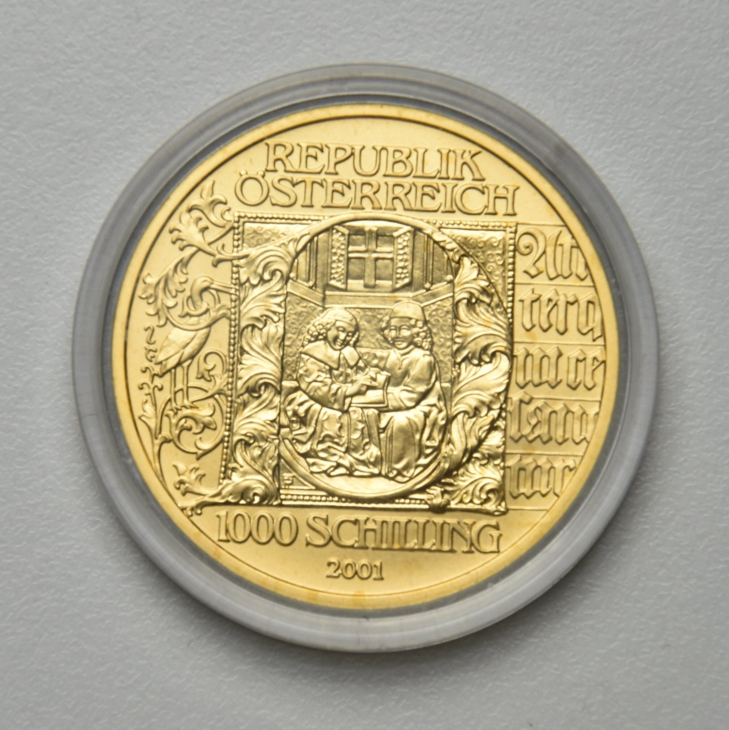 Goldschilling - Österreich 1000 Schilling 2001 "Buchmalerei" Nationalbibliothek