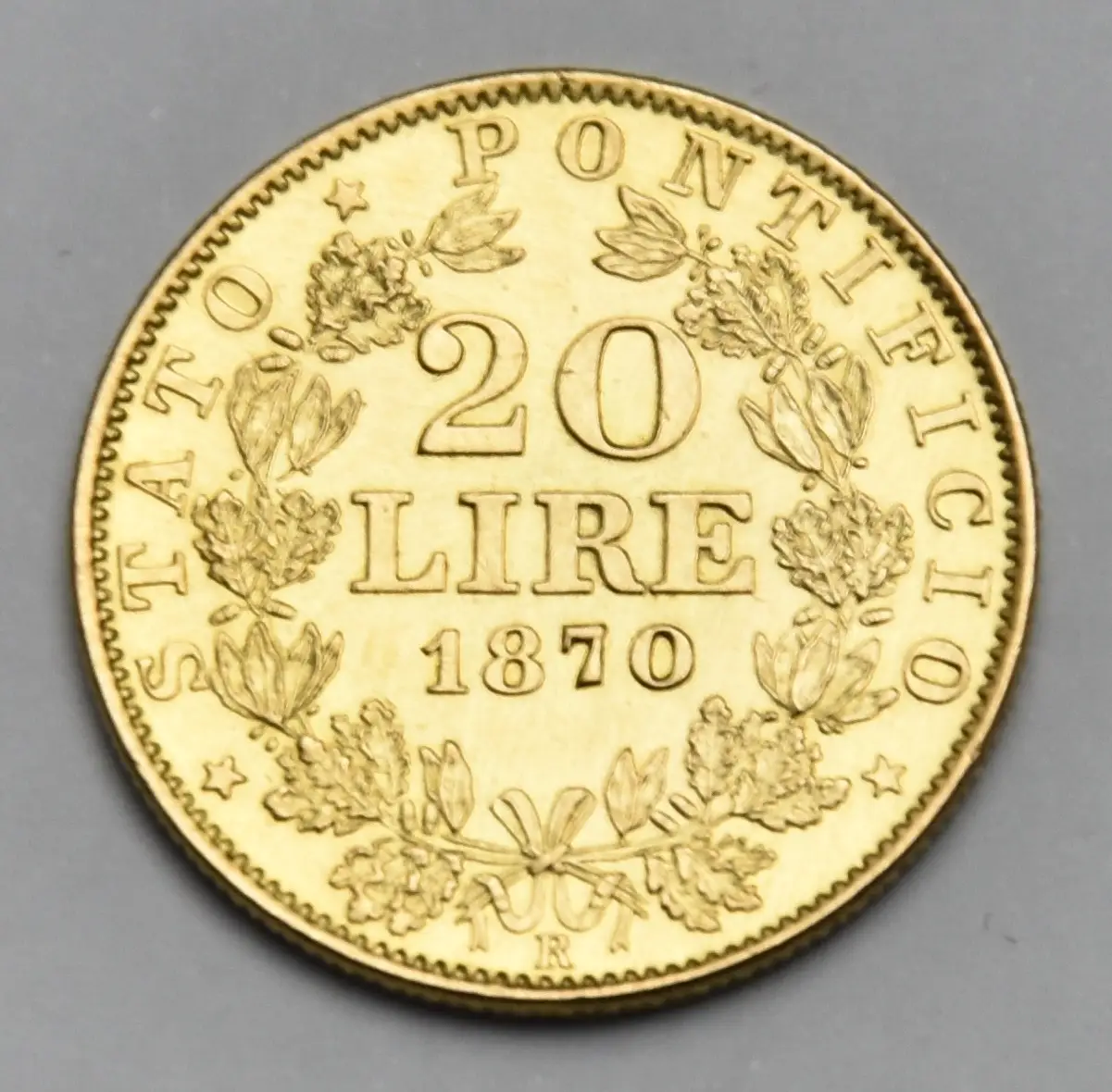 Vatikan 20 Lire 1870 R Papst Pius IX Goldmünze
