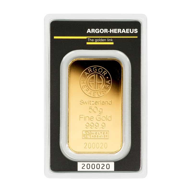 Goldbarren - 50 g .9999 ARGOR-HERAEUS