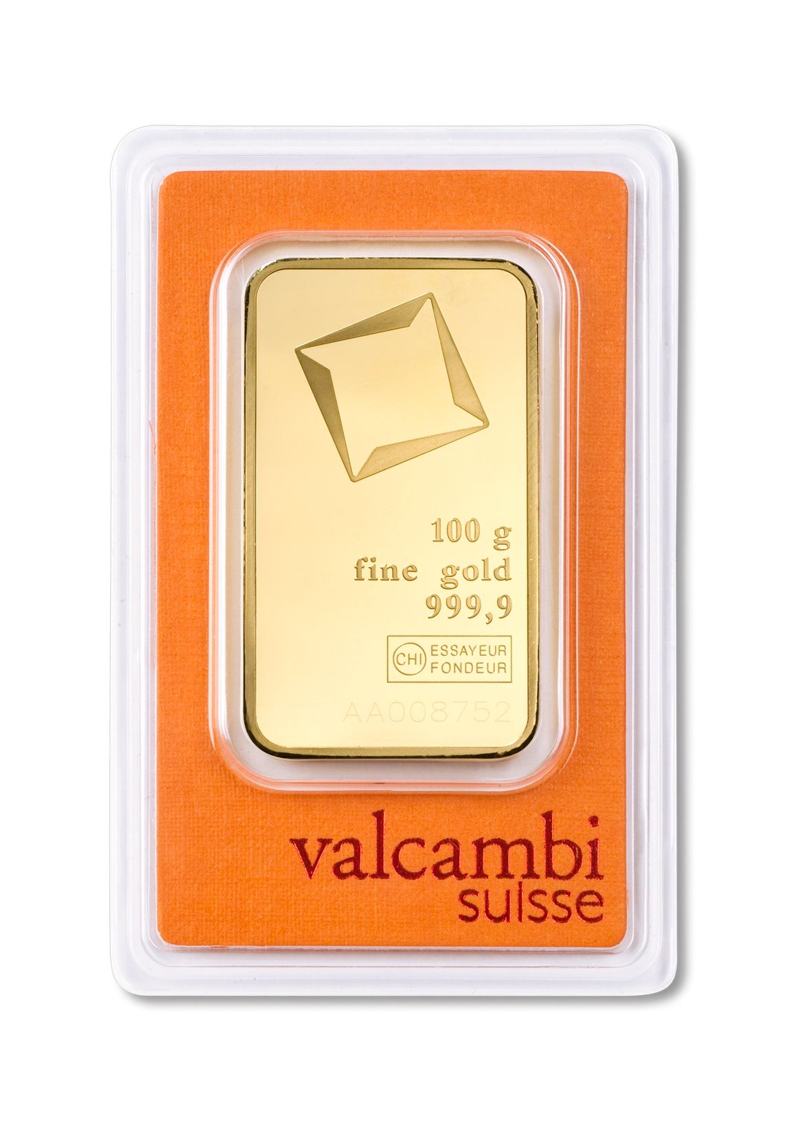 gold bar - 100 g fine gold .9999 VALCAMBI