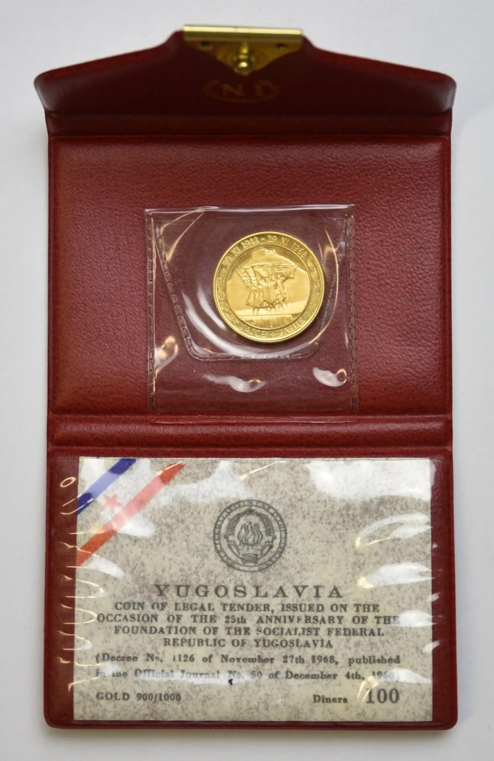 Jugoslawien Set mit 3 Goldmünzen 500 Dinar, 200 Dinar und 100 Dinar 1968 - 25 Jahre Republik