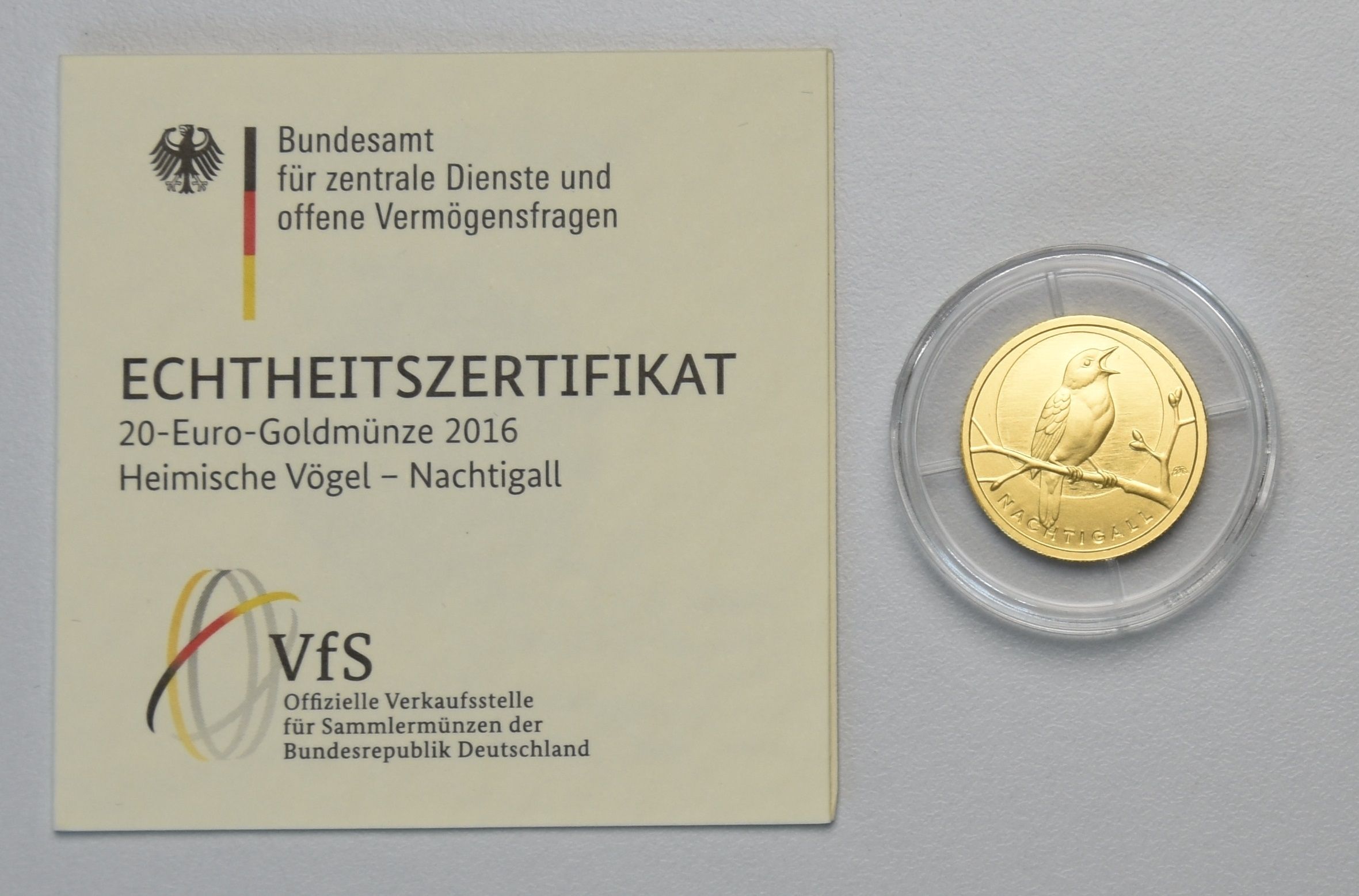 Deutschland 20 Euro 2016 (1/8 oz Goldmünze) Heimische Vögel - Nachtigall