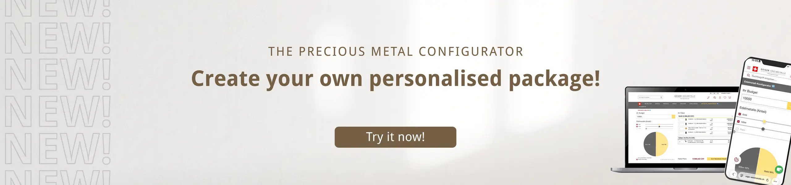 Precious metal configurator by Geiger Edelmetalle for creating a personalised investment package.