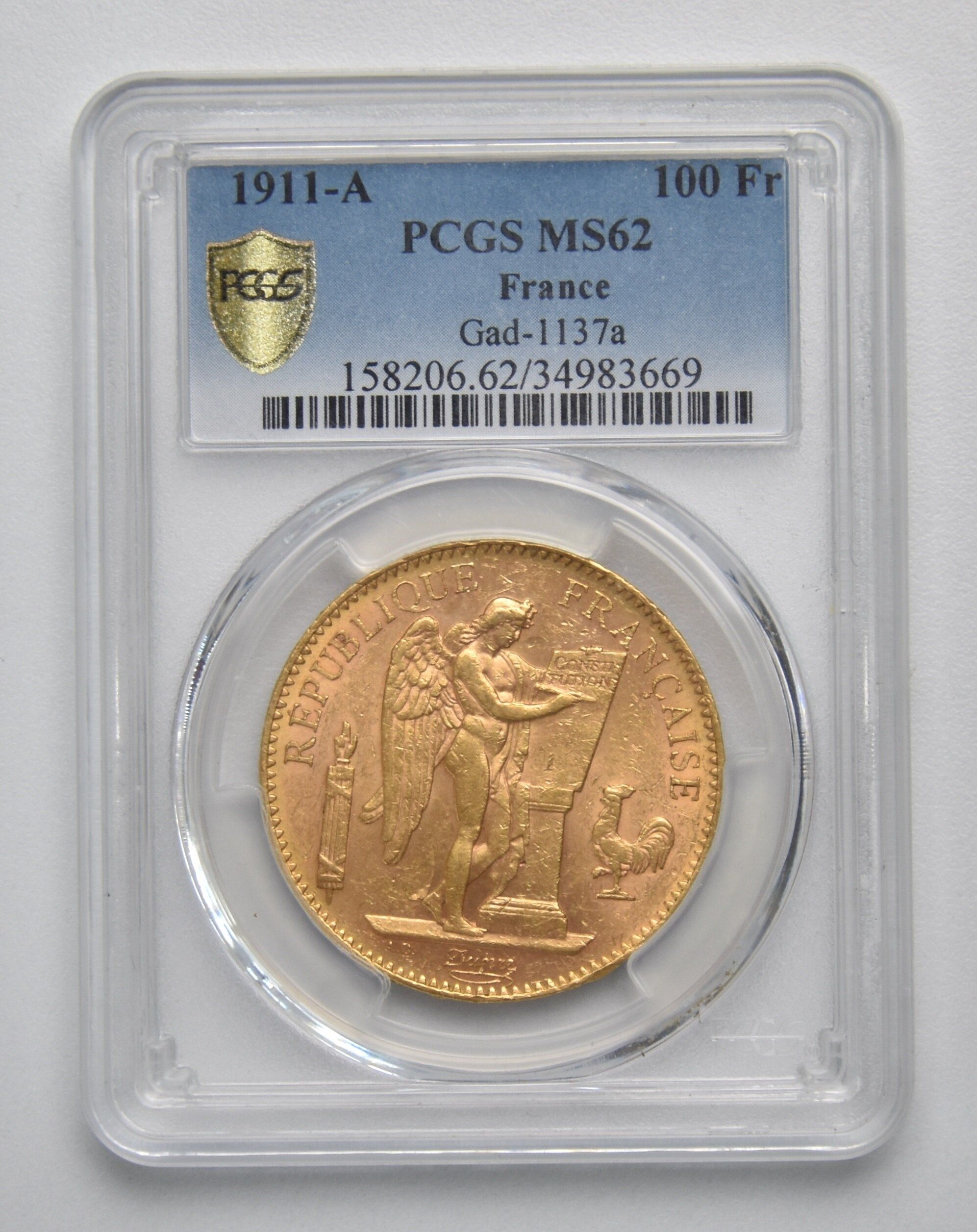 France 100 Francs 1911 A Standing Angel Gold Coin France 100 Francs 1911 A Standing Angel Gold Coin