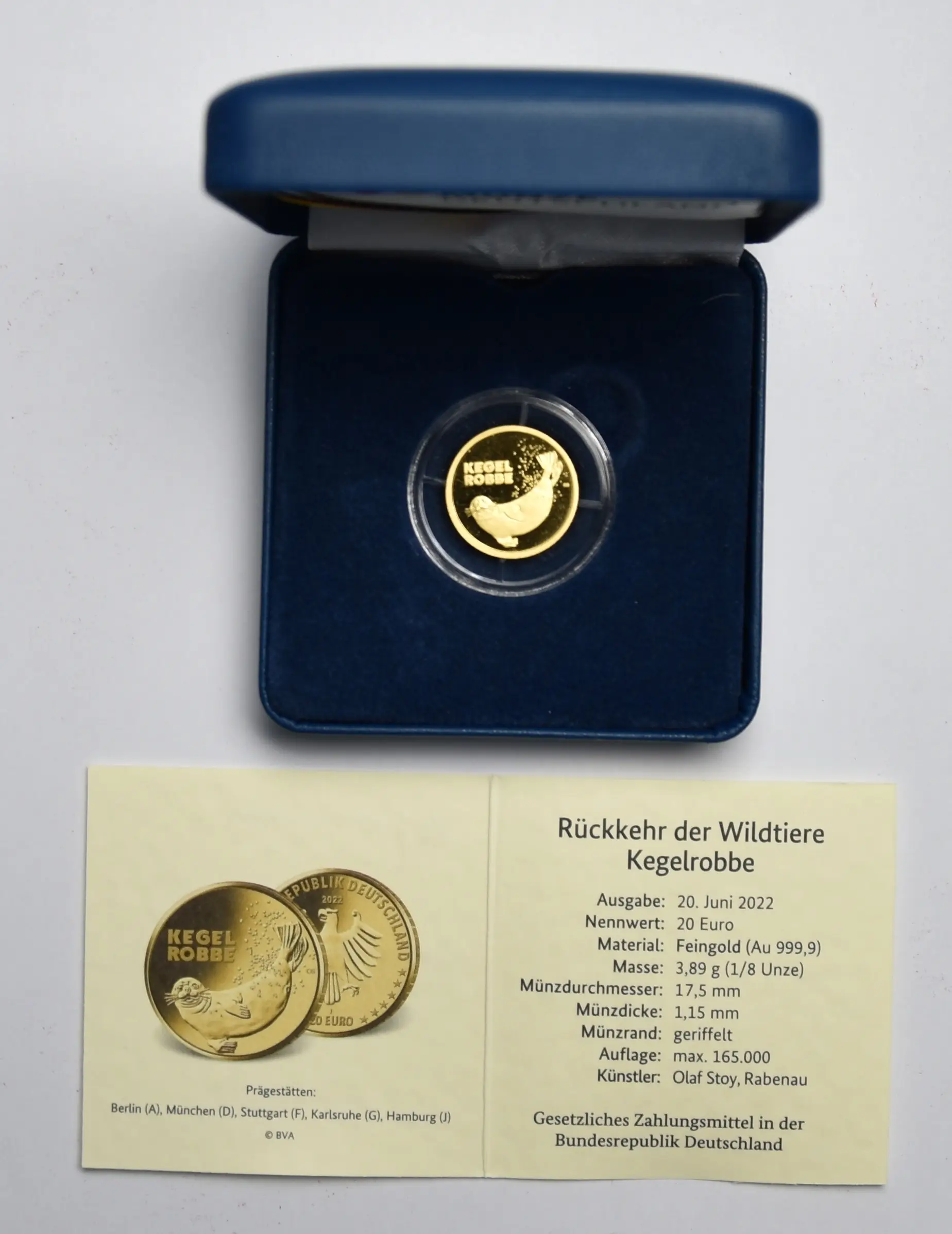 Deutschland 20 Euro 2022 (1/8 oz Goldmünze) Kegelrobbe