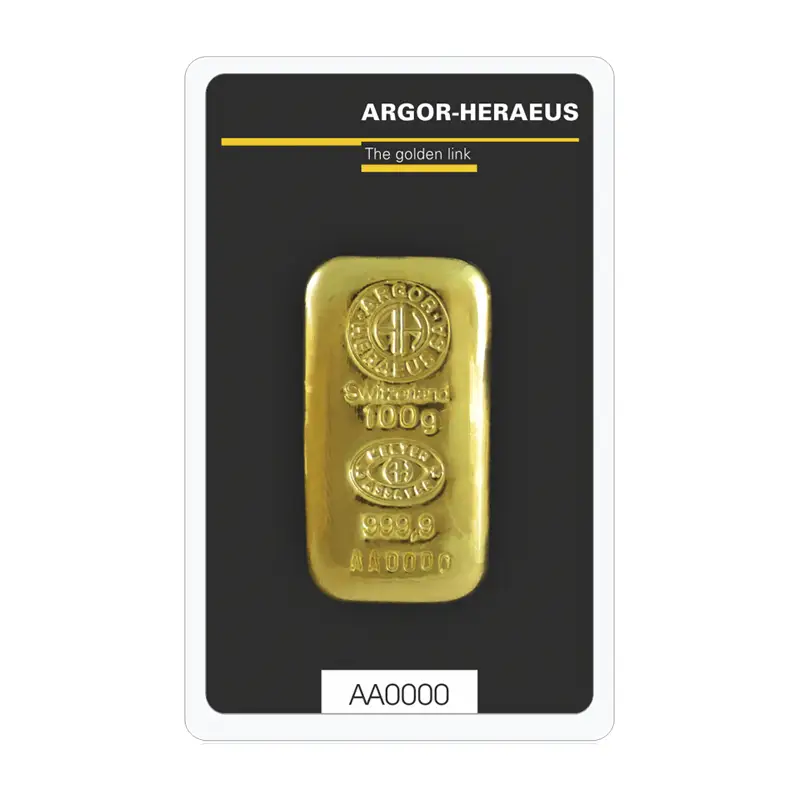 Goldbarren - 100 g .9999 ARGOR-HERAEUS