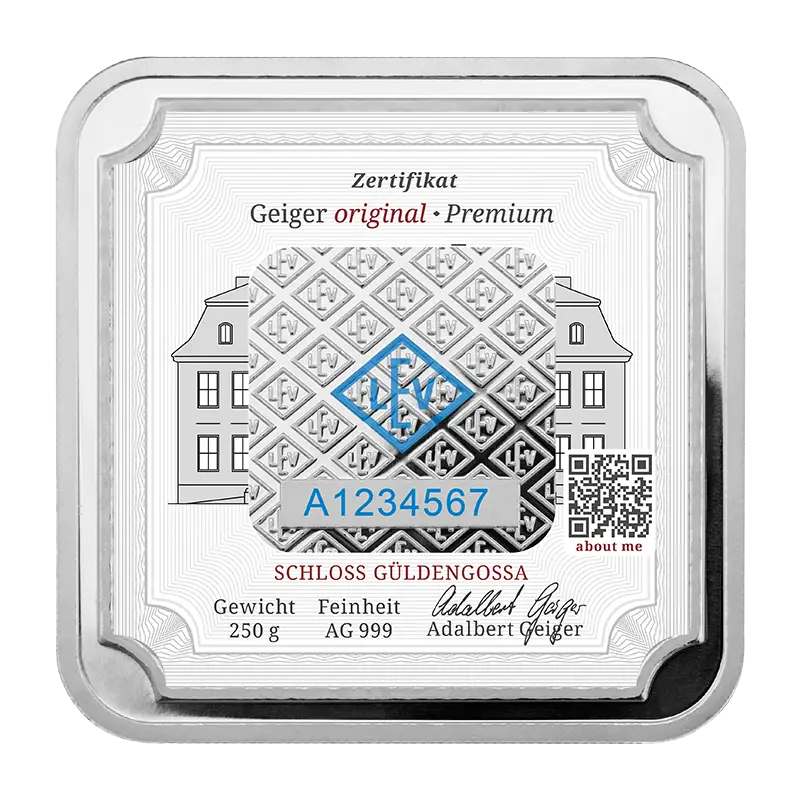 Silberbarren Geiger original - 250 g .999 quadratisch verschweißt