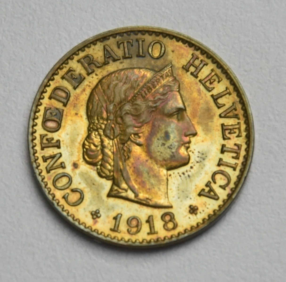 Schweiz 10 Rappen 1918 B (Messing)