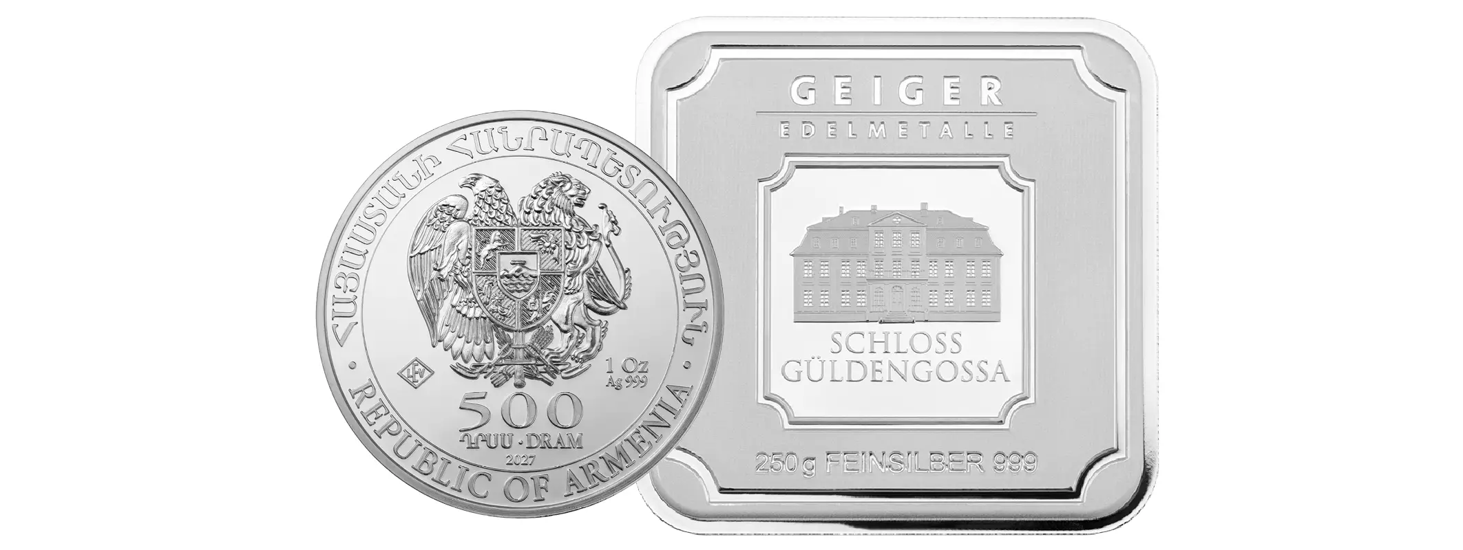 Silbermünze und Silberbarren von Geiger Edelmetalle