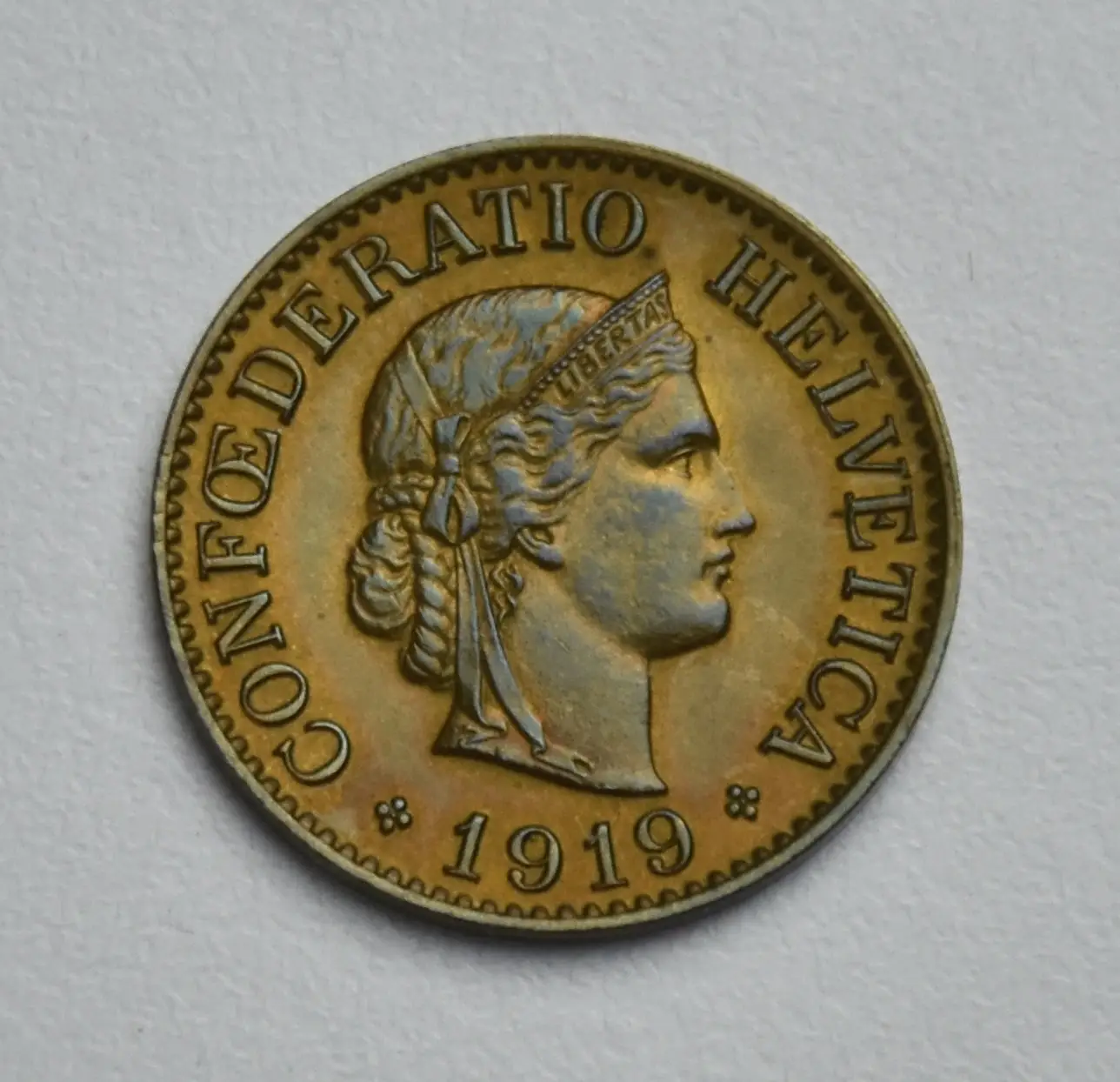 Schweiz 10 Rappen 1919 B (Messing)