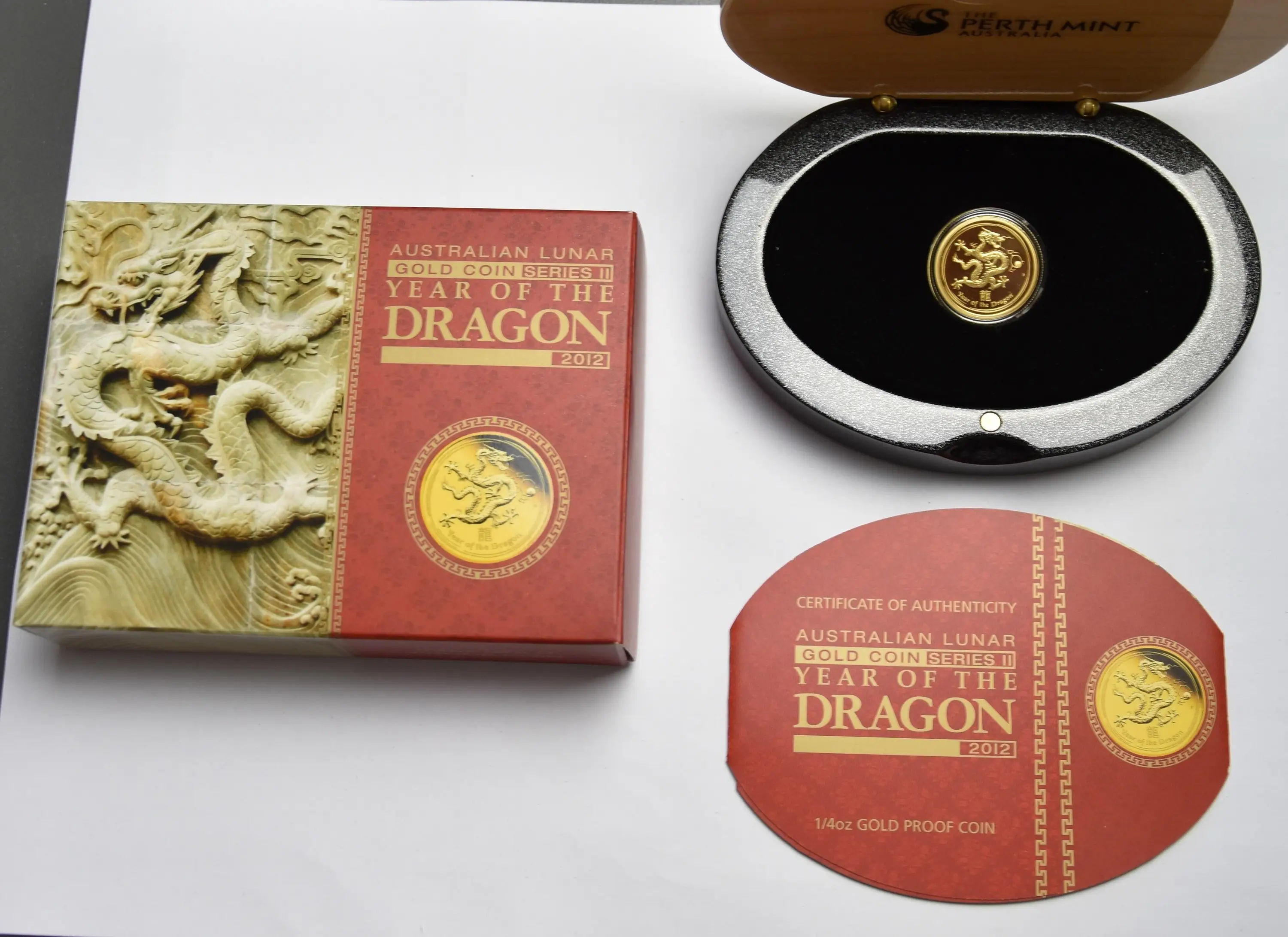 Lunar II "Drache" 2012 - Australien 1/4 oz Goldmünze "Polierte Platte"