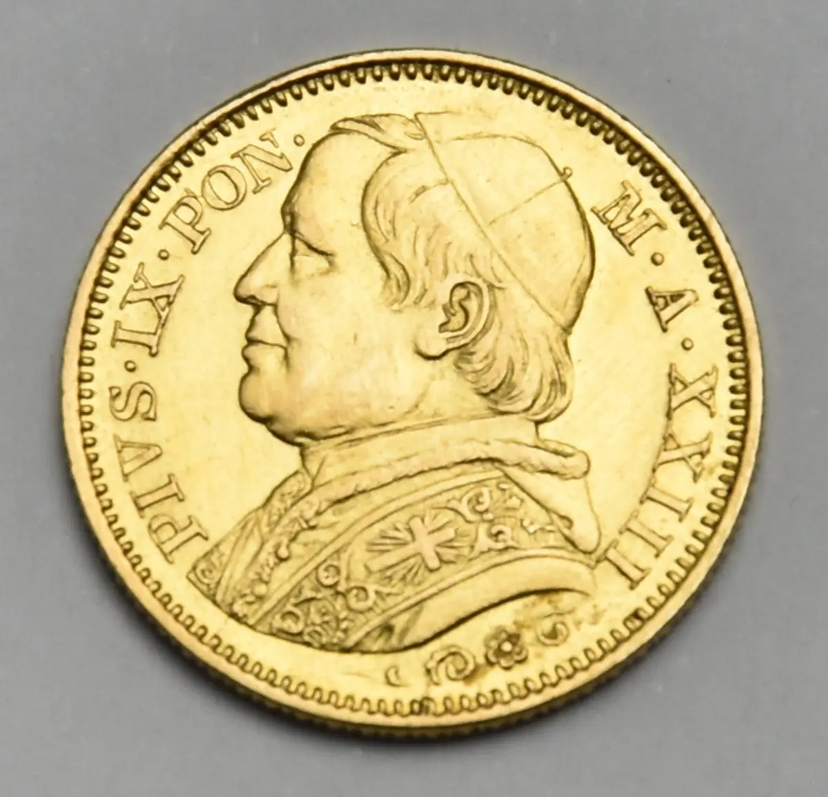 Vatikan 20 Lire 1868 R Papst Pius IX Goldmünze
