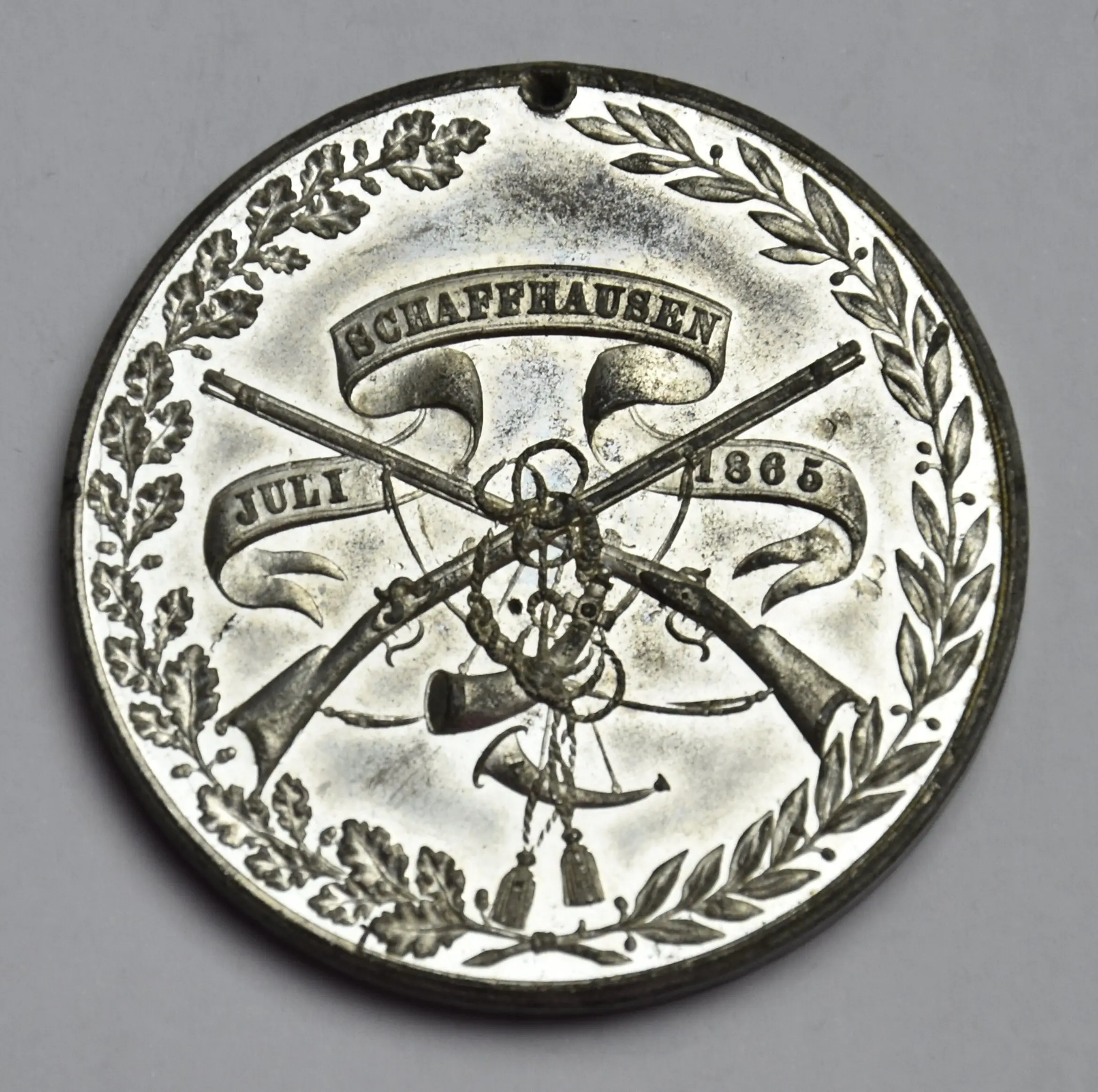 Schweiz Schützenmedaille 1865 Eidg. Schützenfest Schaffhausen (Weissmetall)