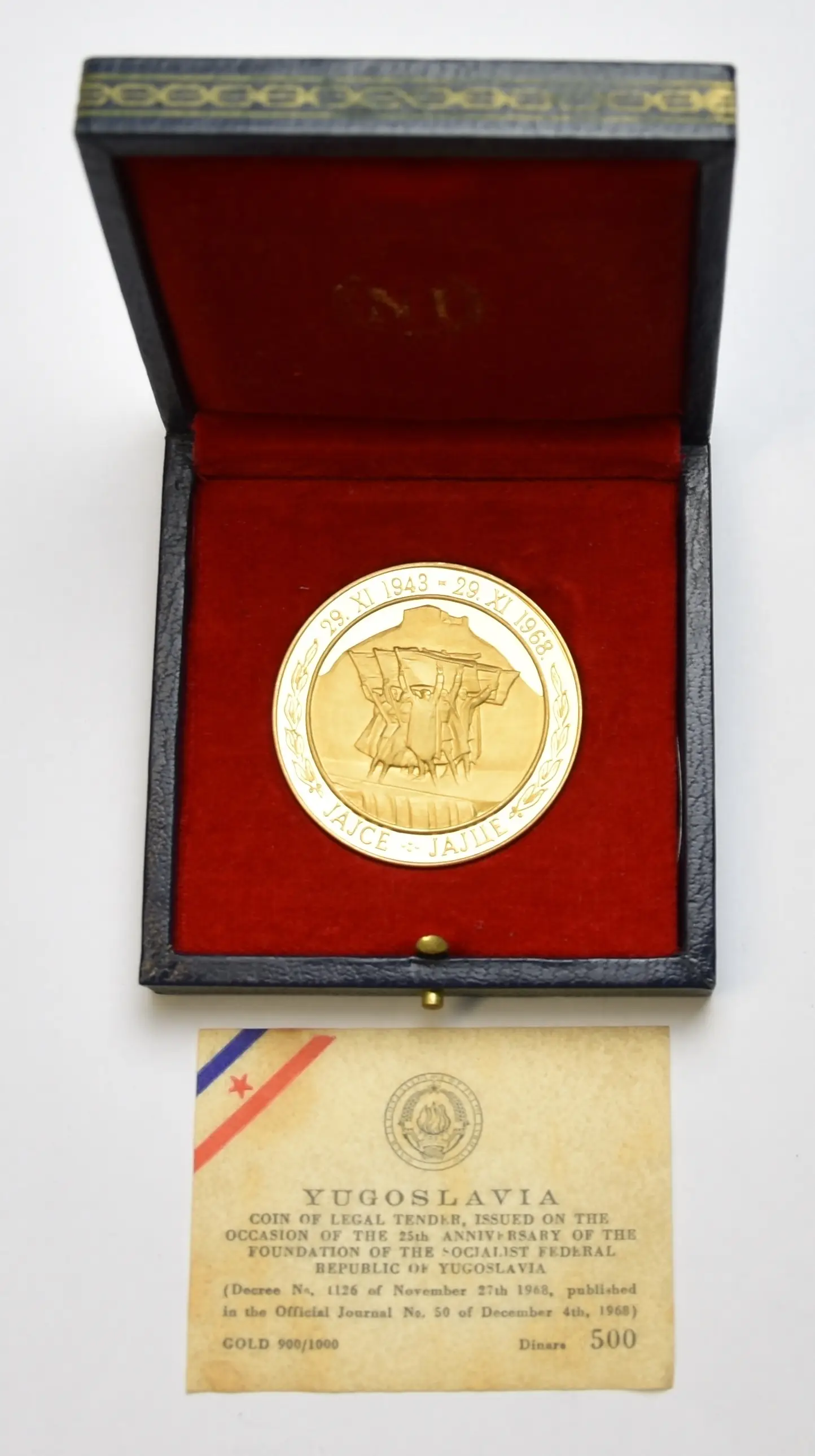Jugoslawien Set mit 3 Goldmünzen 500 Dinar, 200 Dinar und 100 Dinar 1968 - 25 Jahre Republik