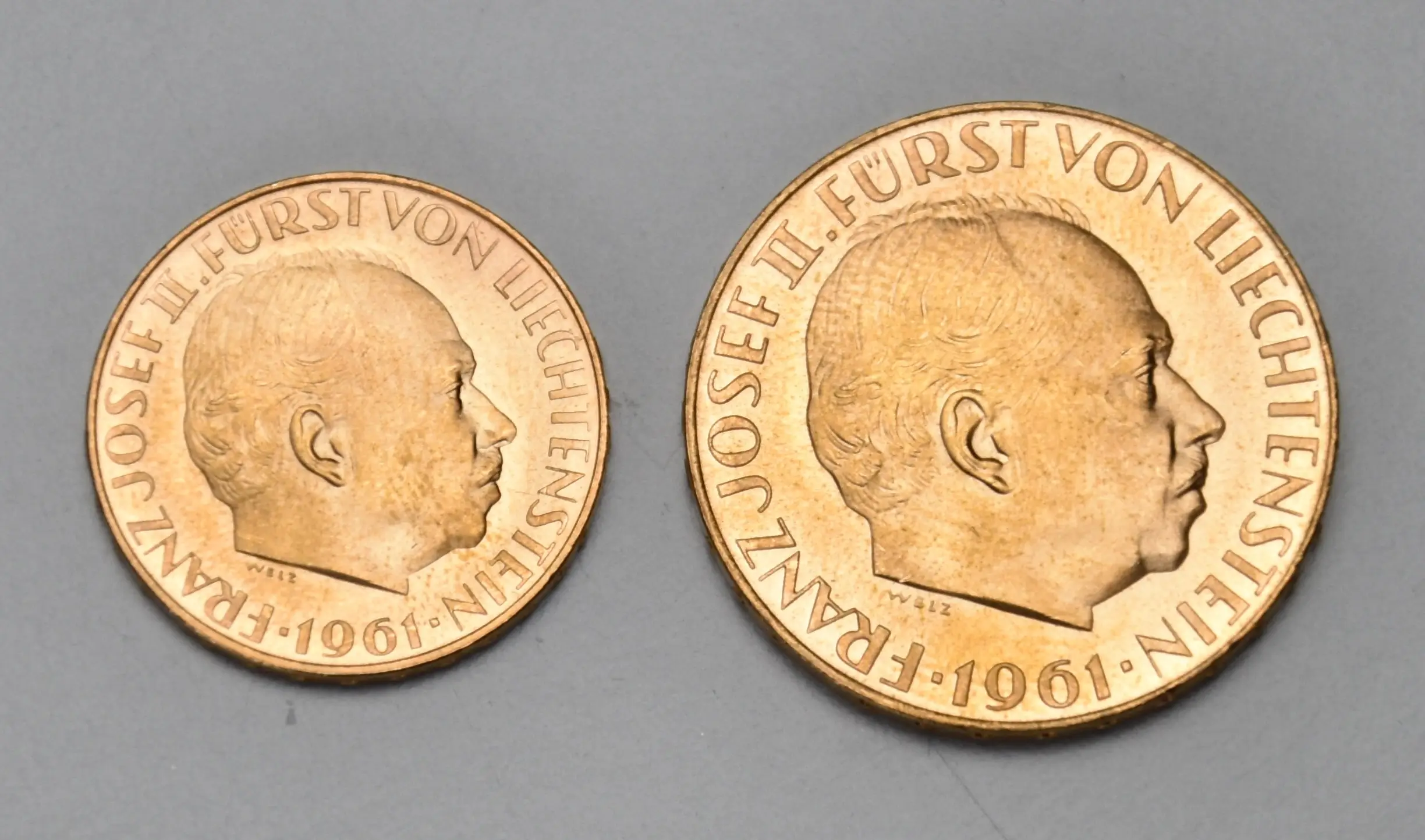 Liechtenstein 25 + 50 Franken 1961 - Franz Josef II - Set mit zwei Goldmünzen