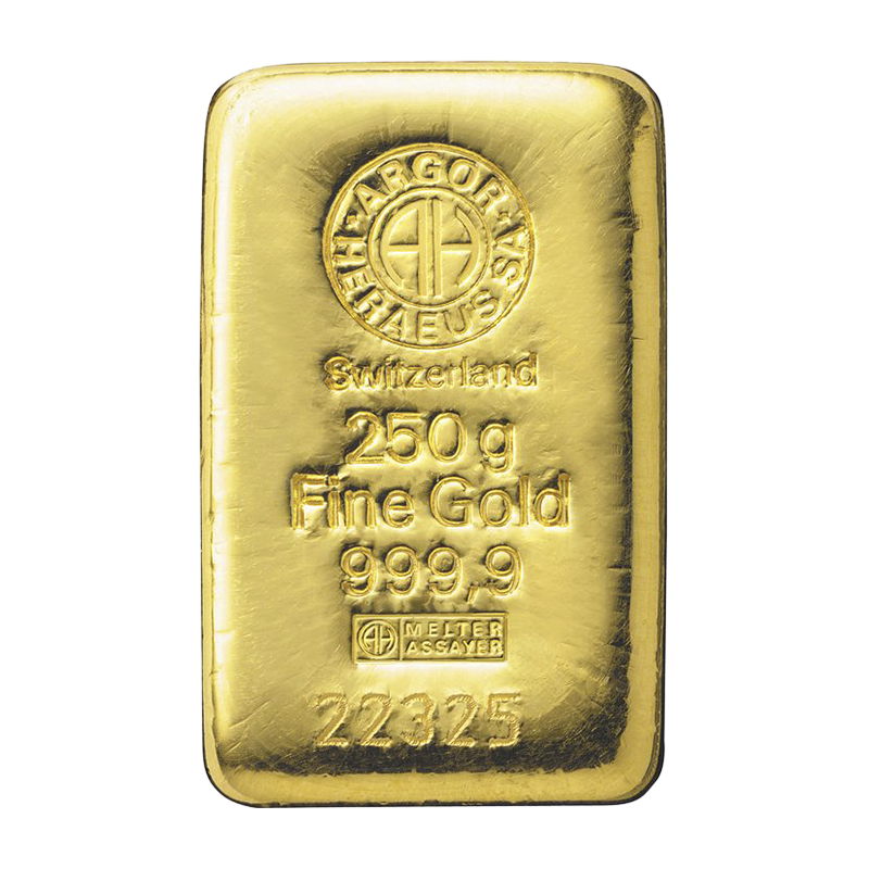 gold bar - 250 g fine gold .9999 ARGOR-HERAEUS