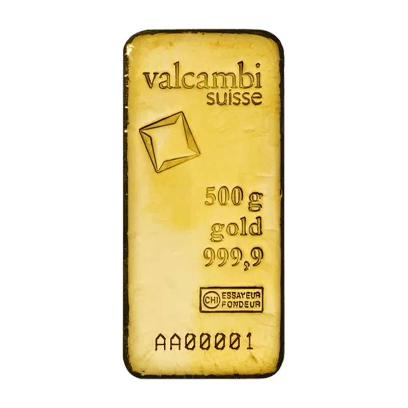gold bar - 500 g fine gold .9999 VALCAMBI (NO POSTAL DELIVERY)
